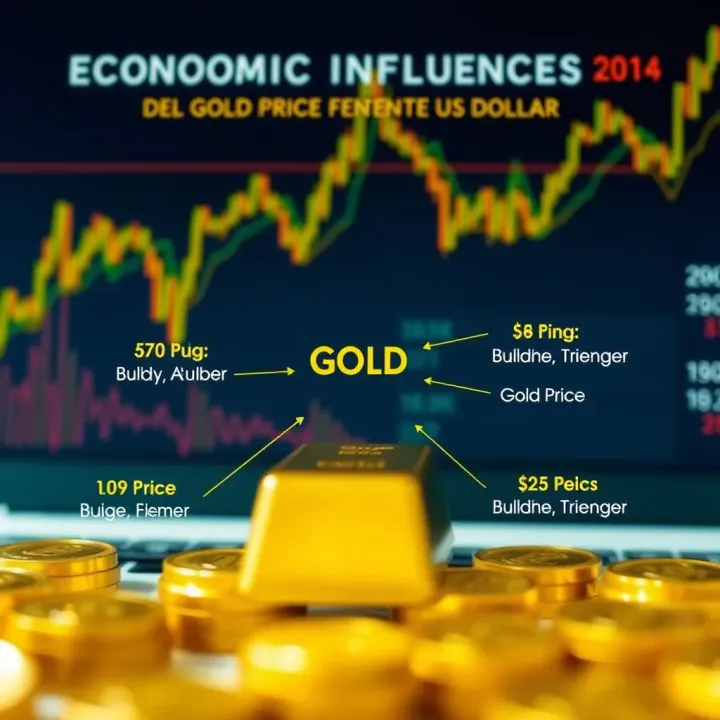 Diagram showing key economic factors impacting the movement of gold price relative to the US dollar