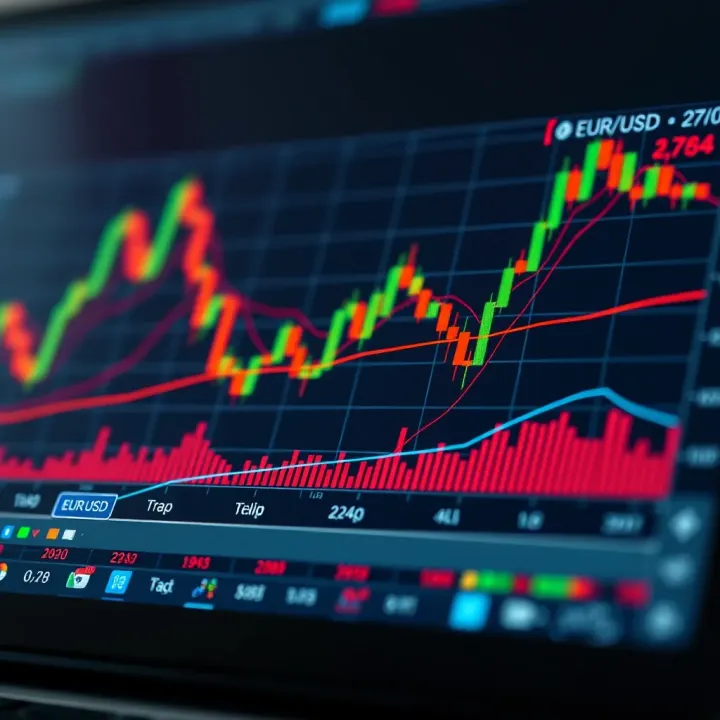 Technical chart illustrating trend lines and indicators used for forecasting currency pair movements