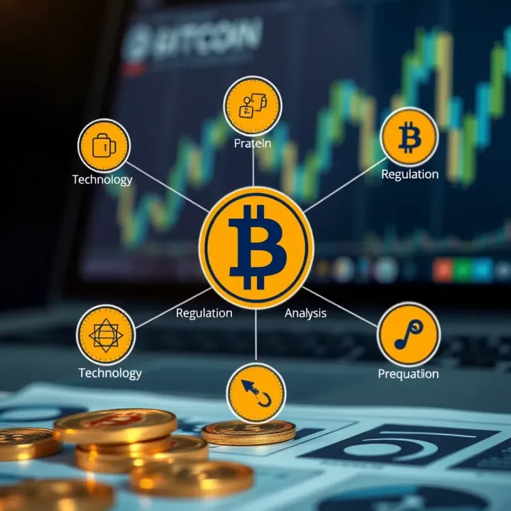 Diagram illustrating key factors influencing Bitcoin value including technology, regulation, and market demand