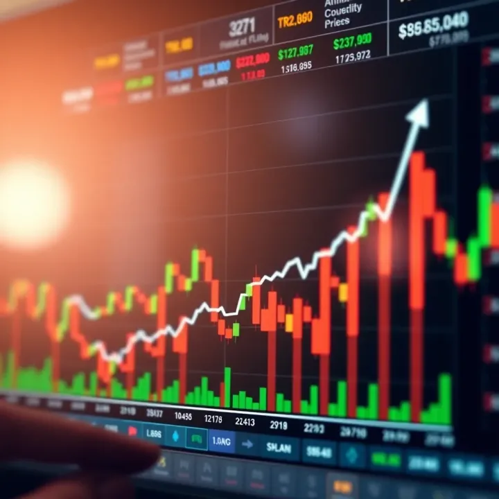 Graph showing growth trends with financial data and trade charts