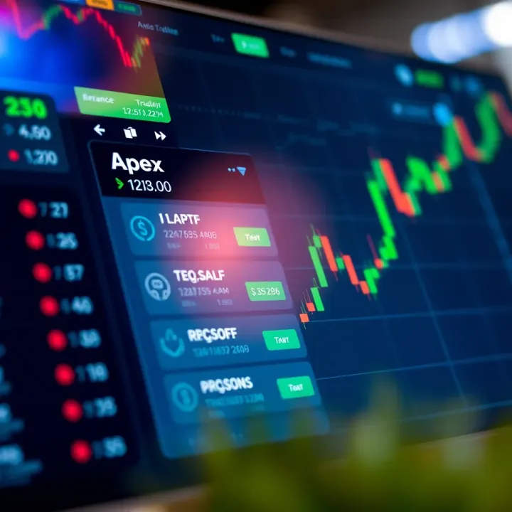Trading Platform Interface with Apex Funding Options Illustration of digital platform interface displaying trading balance and funding options