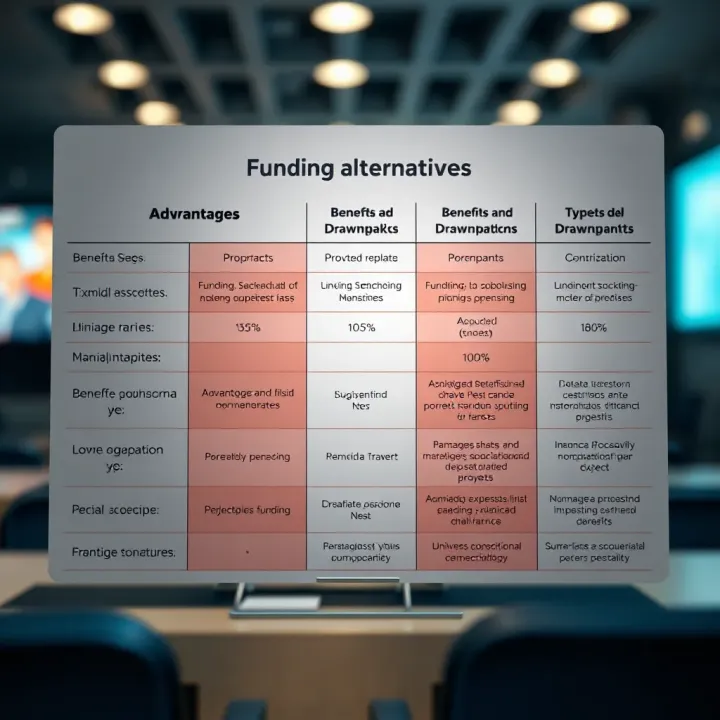 Comparison of Advantages and Drawbacks of Funding Alternatives Chart comparing benefits and limitations of different types of funding options