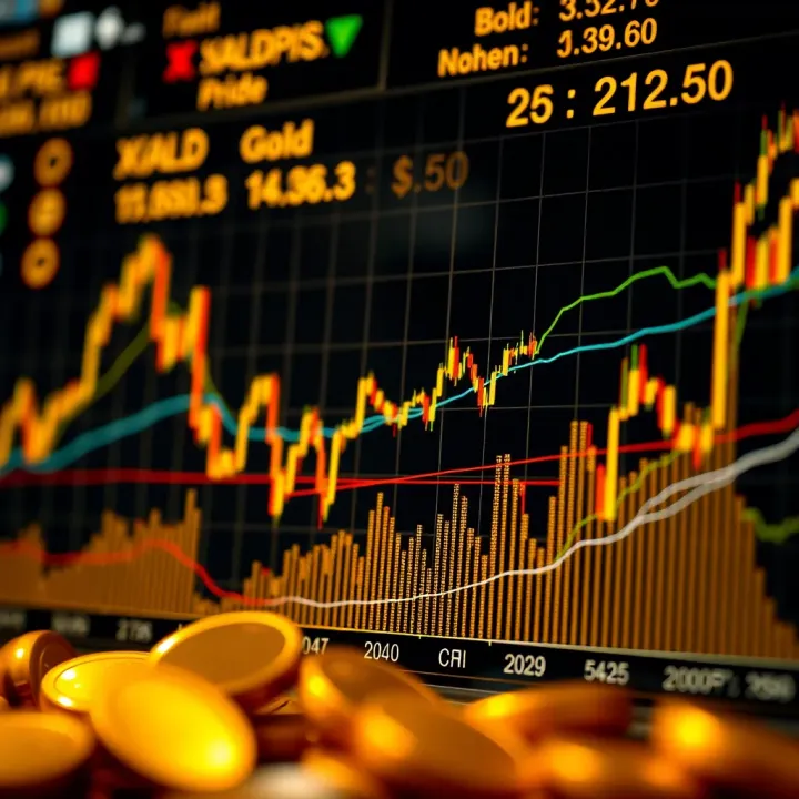 Graph showing gold price fluctuations against the US dollar with economic indicators