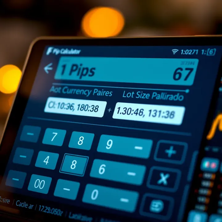 Forex pip calculator interface showing input fields for currency pairs and lot size