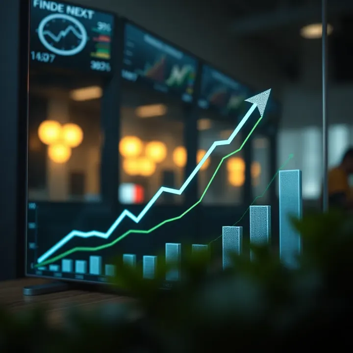 Business growth chart with upward trend and financial analysis icons