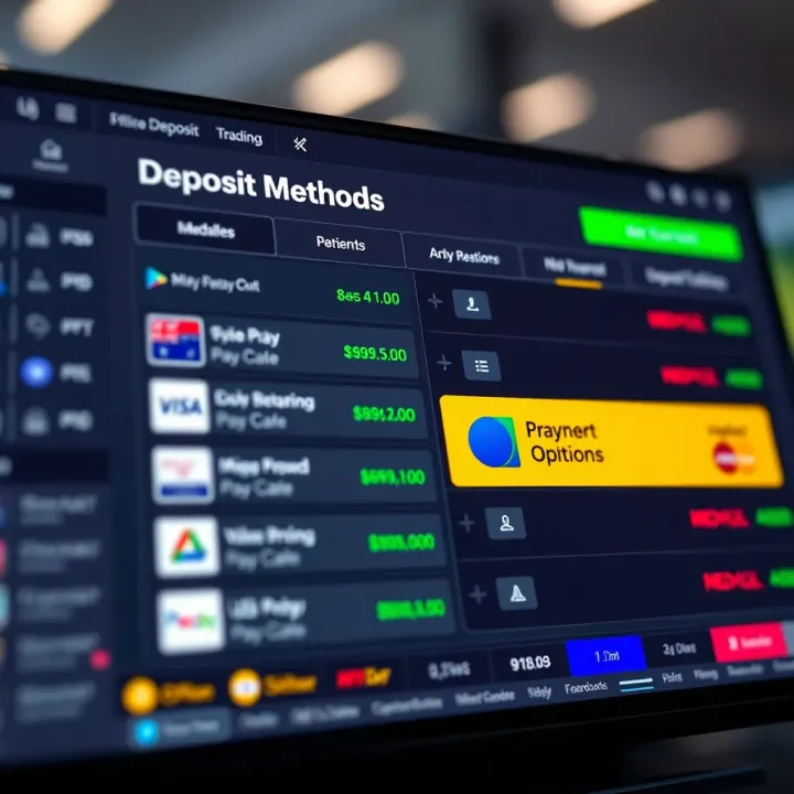 Overview of Available Deposit Methods for IQ Option Digital screen showing various payment options for online trading platform
