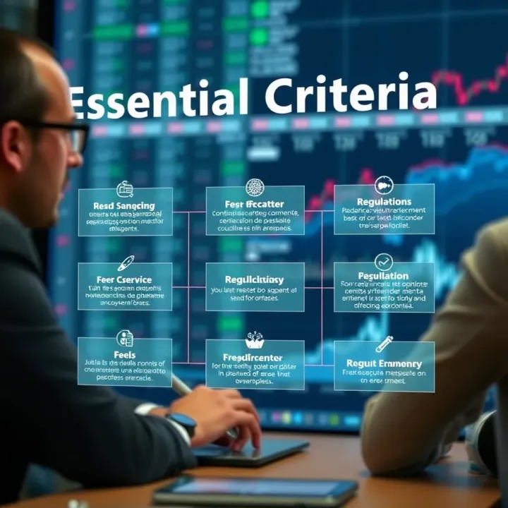 Visual representation of key factors for selecting a trustworthy Forex broker including regulations and fees