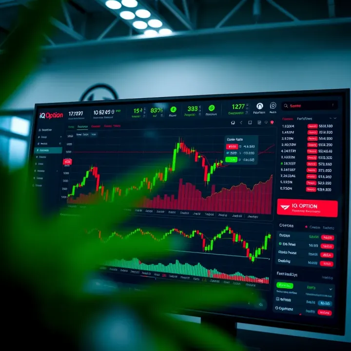 Dashboard of IQ Option platform showing various trading instruments and live market data