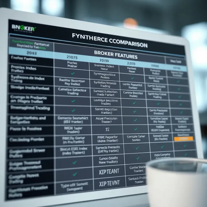 Broker Features Comparison for Synthetic Index Trading Detailed comparison chart highlighting key features of brokers specialized in synthetic index trading