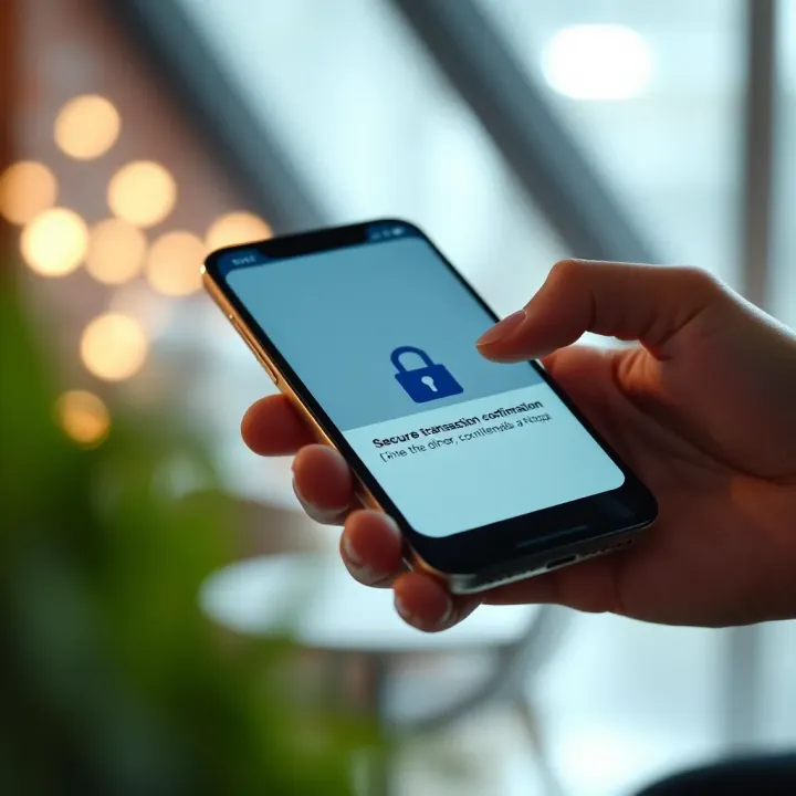 Secure transaction confirmation screen on a smartphone with lock icon