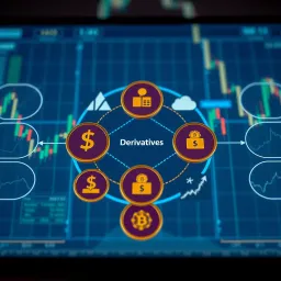 Diagram showing different types of financial derivatives connected to underlying assets
