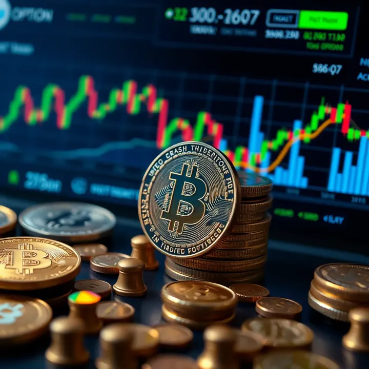 Investment growth concept with cryptocurrency and stock market symbols