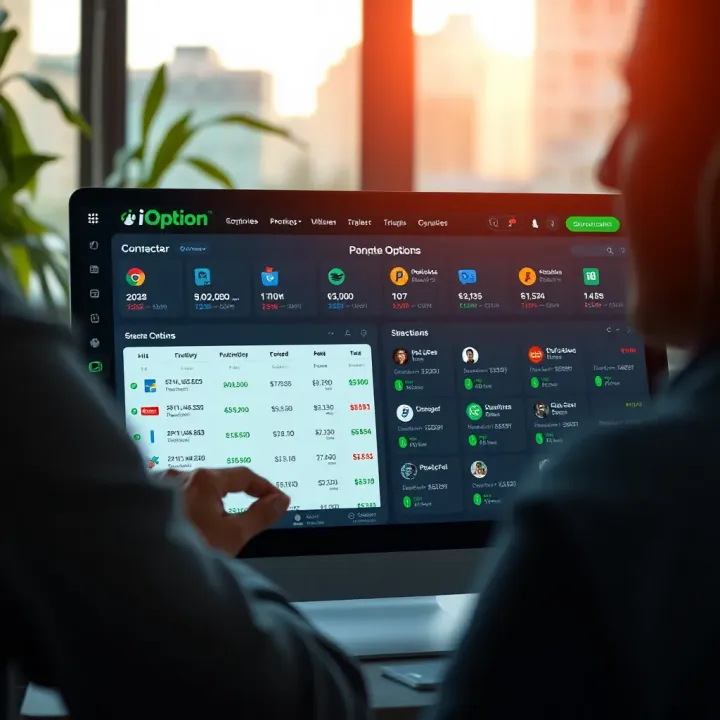 User interface showcasing various financial options and portfolio diversification tools on iOption platform