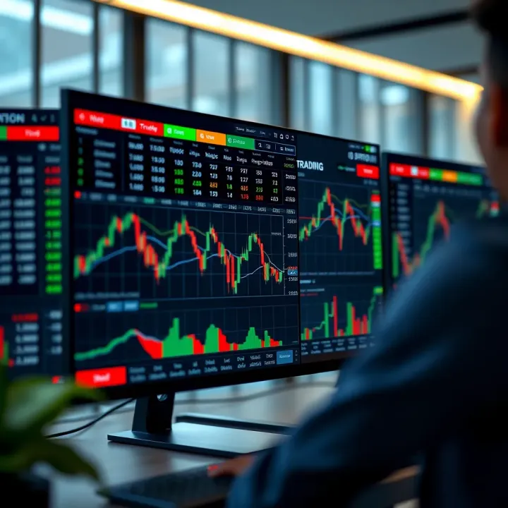 User interface of IQ Option trading platform showing various financial instruments and trading charts