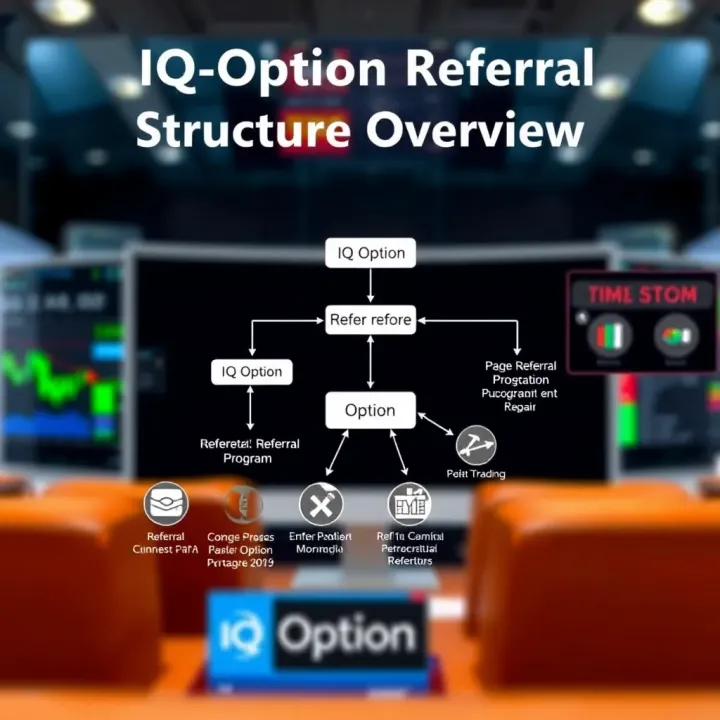 Diagram illustrating the referral program structure of IQ Option with connections between traders