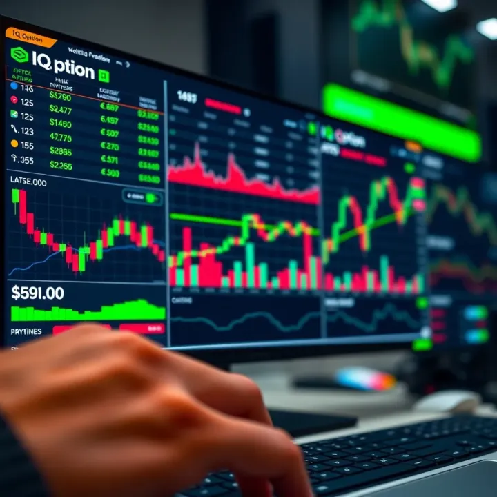 Trading platform showing various financial assets and charts on a digital interface