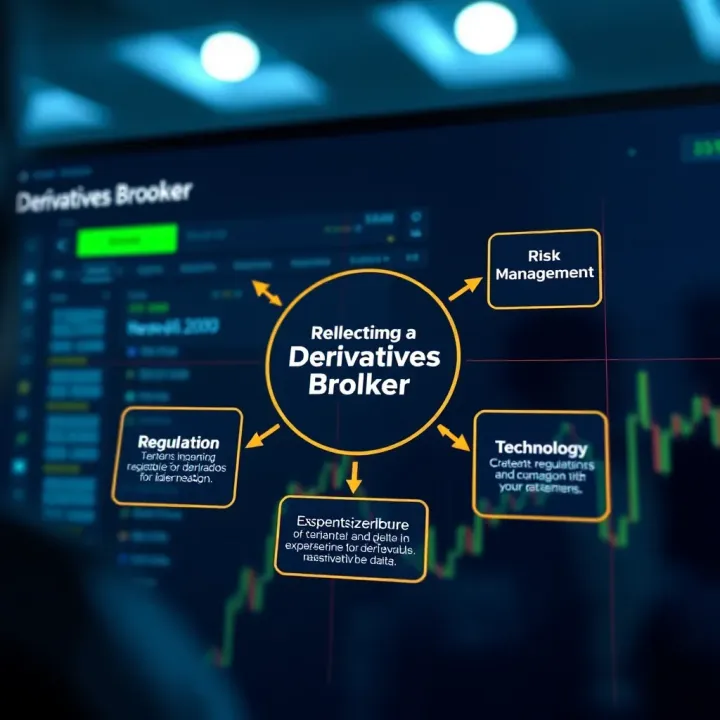 Diagram depicting key factors such as regulation, risk management, and technology in choosing a derivatives broker
