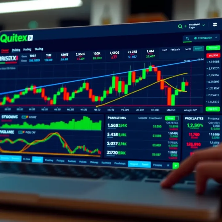 Digital financial platform interface showing trading charts and investment options