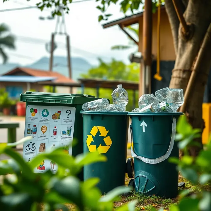 Practical Applications of the Five Rs for Environmental Care in Colombian Communities Colorful infographic showing practical examples of waste reduction techniques like composting, recycling bins, and sustainable shopping in a Colombian community