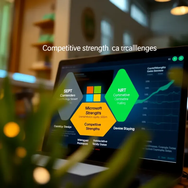 Diagram illustrating competitive strengths and challenges faced by Microsoft across various technology sectors