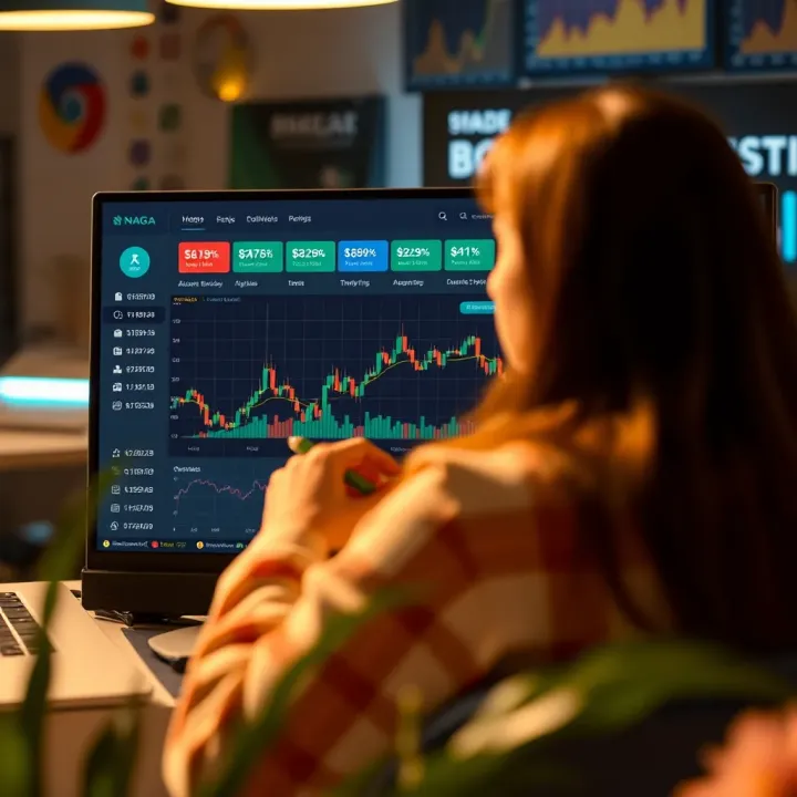 Interface of NAGA Broker platform showing various financial instruments available for trading in Colombia