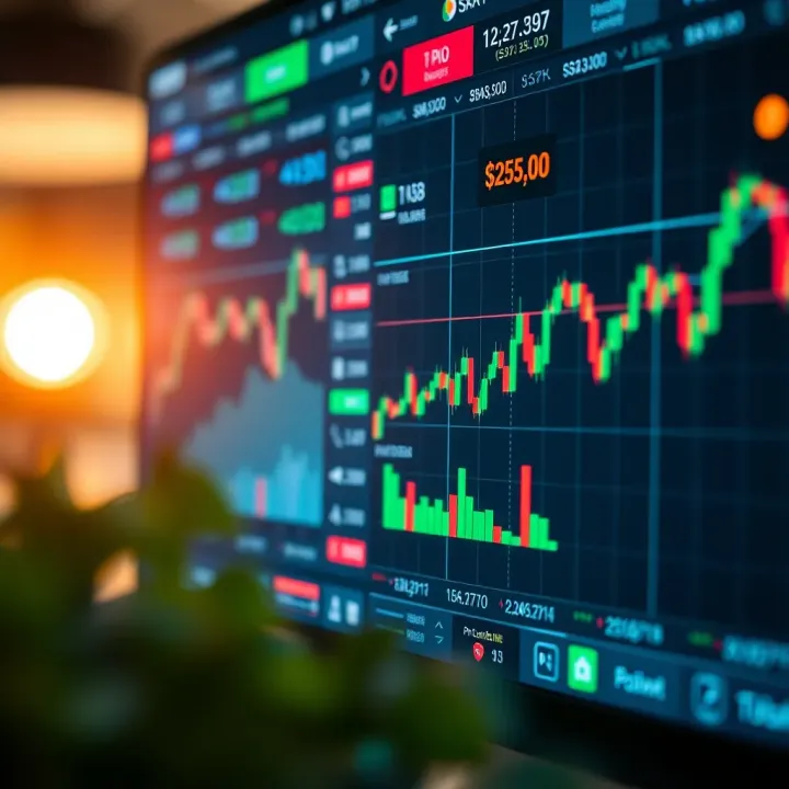 Digital trading platform interface displaying various financial assets and market charts