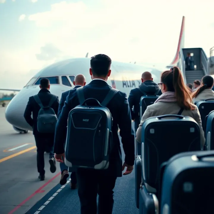 Passengers boarding AtlasGlobal airplane at airport gate