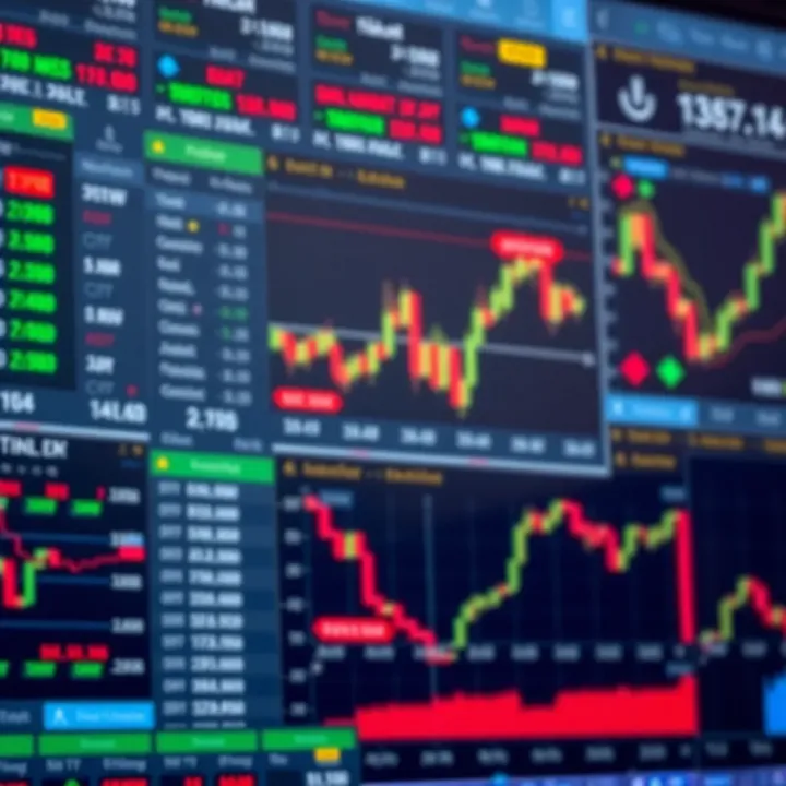 Financial trading platform interface showing various market charts and trading options