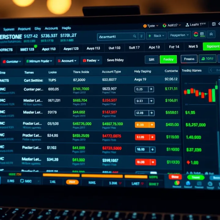 Detailed overview of account type options and minimum deposit requirements on a trading platform dashboard