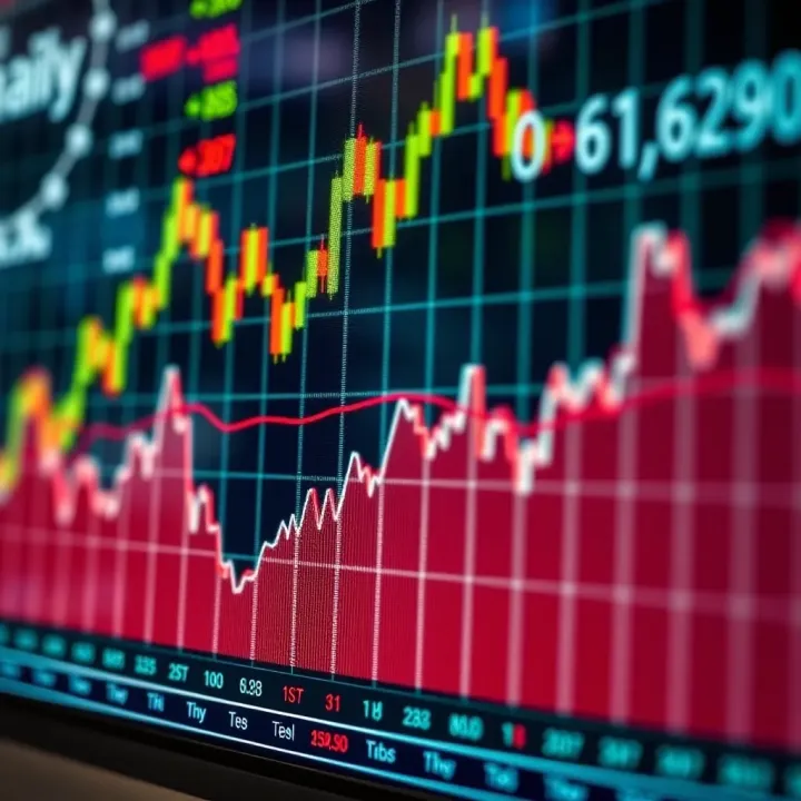 Graph showing fluctuating dollar exchange rates with economic indicators in the background