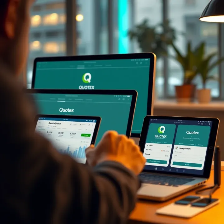 Multiple electronic devices showing the Quotex app for secure and easy access
