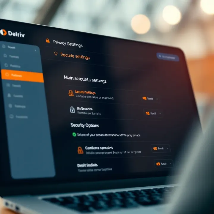 Secure account dashboard displaying privacy settings and security options on Deriv