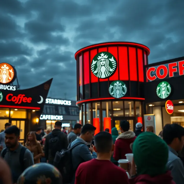 Global coffee shop chains competing in a crowded market with unique branding and customer experiences