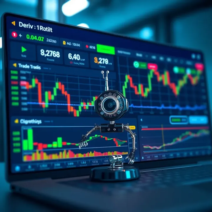Automated trading bot interface with charts and algorithm settings on Deriv platform