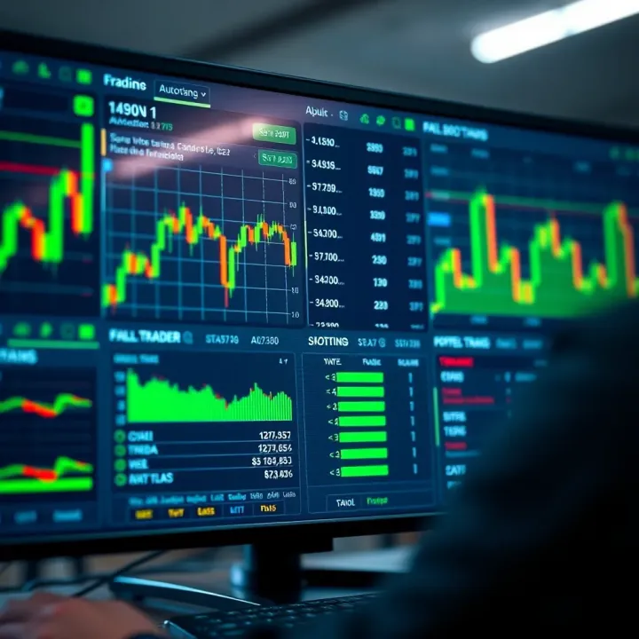 Automated trading software interface displaying financial charts and algorithm parameters