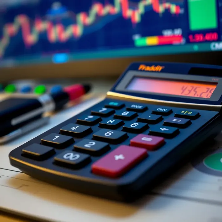 Financial calculator displaying profit and loss calculations on screen
