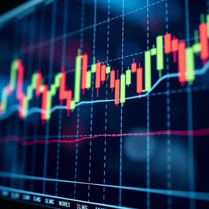 Candlestick chart showing market trends with key support and resistance levels