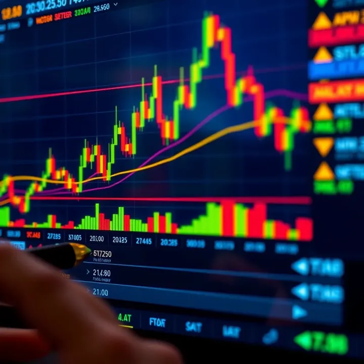 Cryptocurrency Trading Market Analysis Charts Digital interface showing cryptocurrency trading charts with candlestick patterns and market indicators