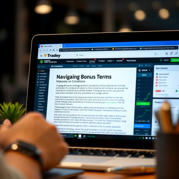 Illustration of trading platform interface highlighting bonus terms and conditions
