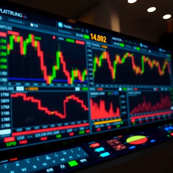Dashboard of a trading platform displaying multiple charts and market data
