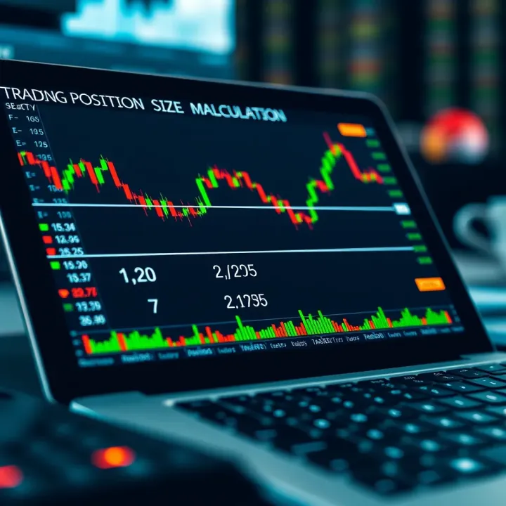 Chart with trading data and position size calculations on a digital device