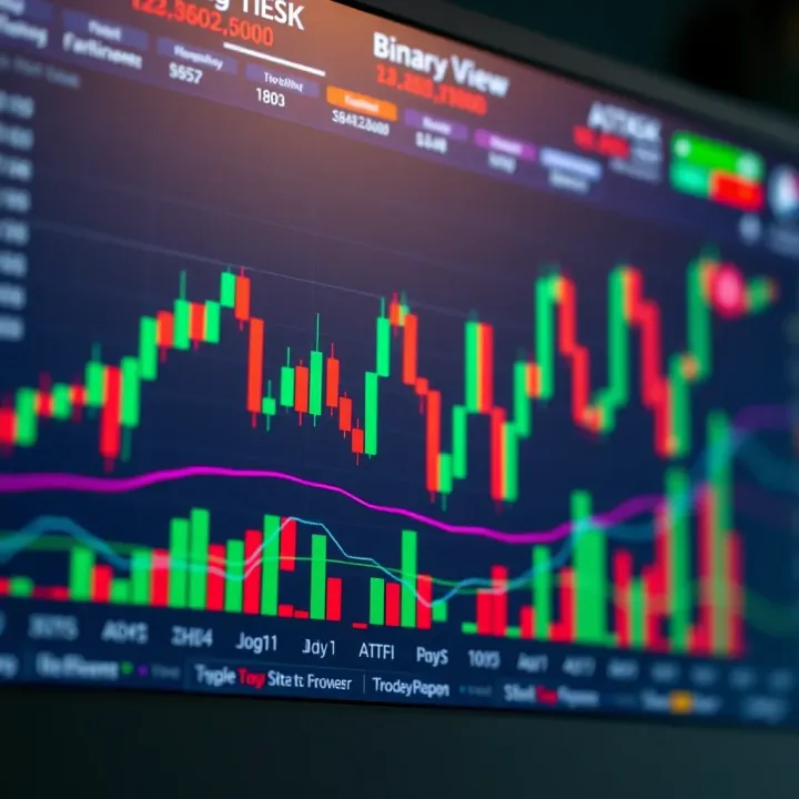 Interactive financial chart with candlestick patterns and technical indicators for binary options analysis