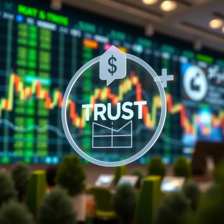 Illustration showing financial charts and transparent communication symbols representing trust in traders