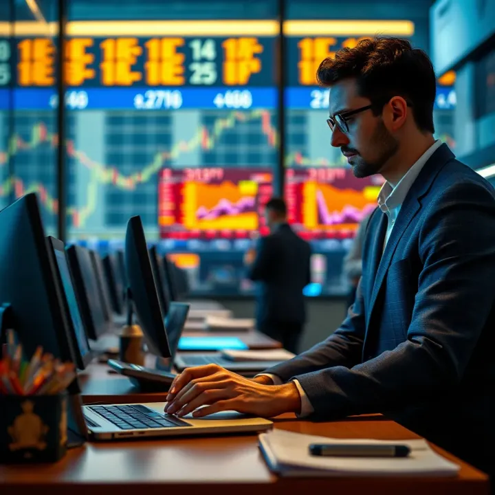 Illustration showing a financial broker connecting investors with derivative markets through digital platforms