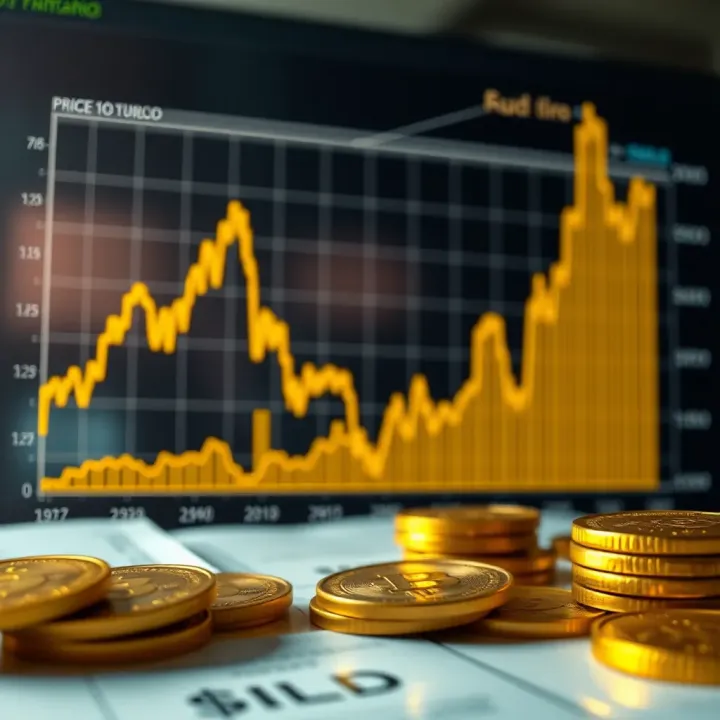 Graph illustrating the price trend of gold against the US dollar over recent months